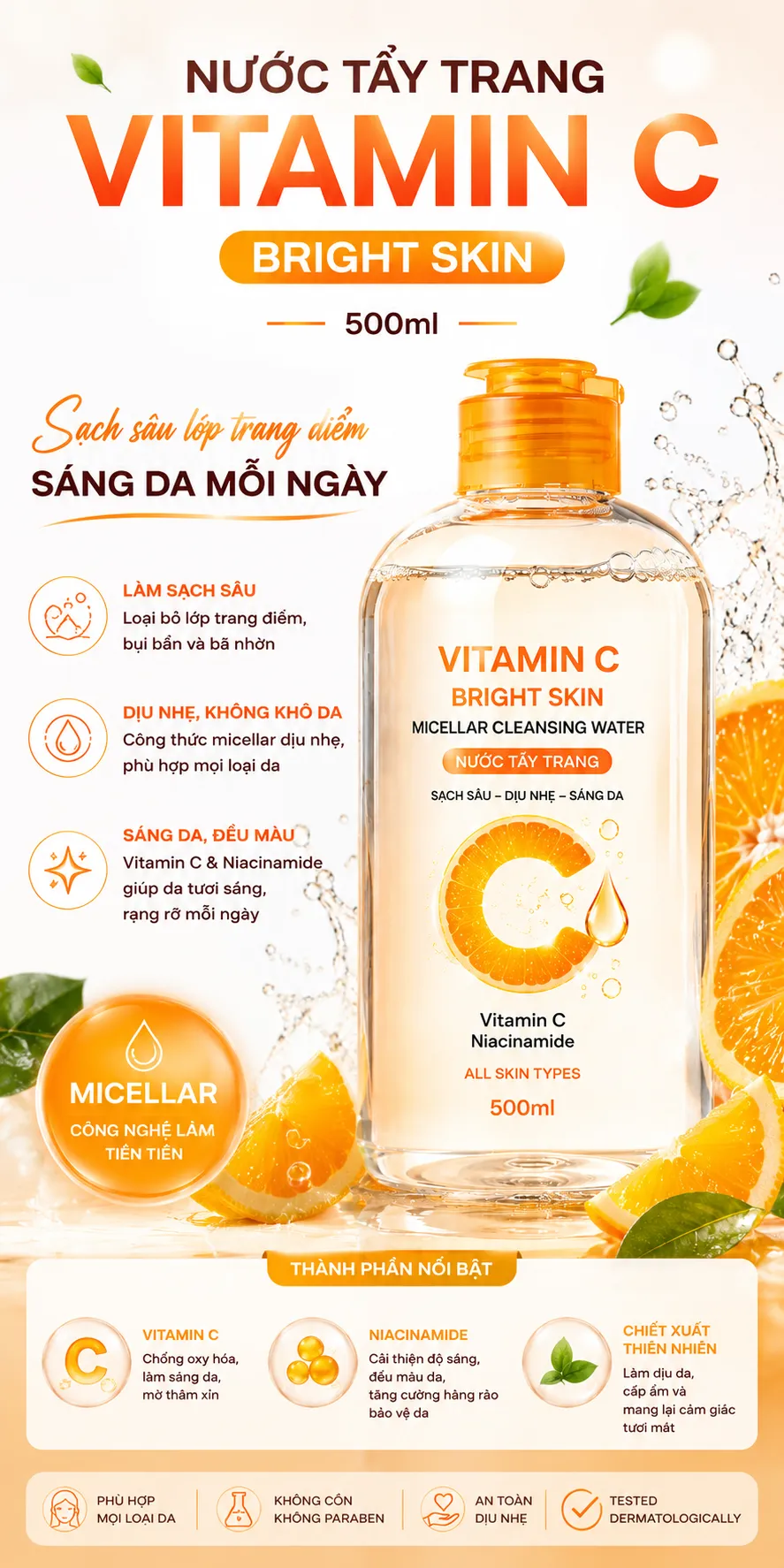 Nước Tẩy Trang Vitamin C Bright Skin 500ml
