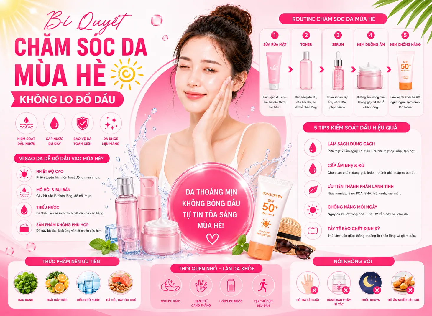 Bí Quyết Chăm Sóc Da Mùa Hè Không Lo Đổ Dầu