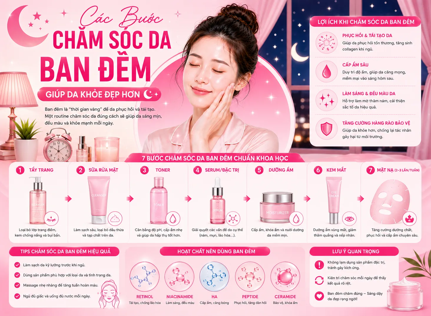 Các Bước Chăm Sóc Da Ban Đêm Giúp Da Khỏe Đẹp Hơn