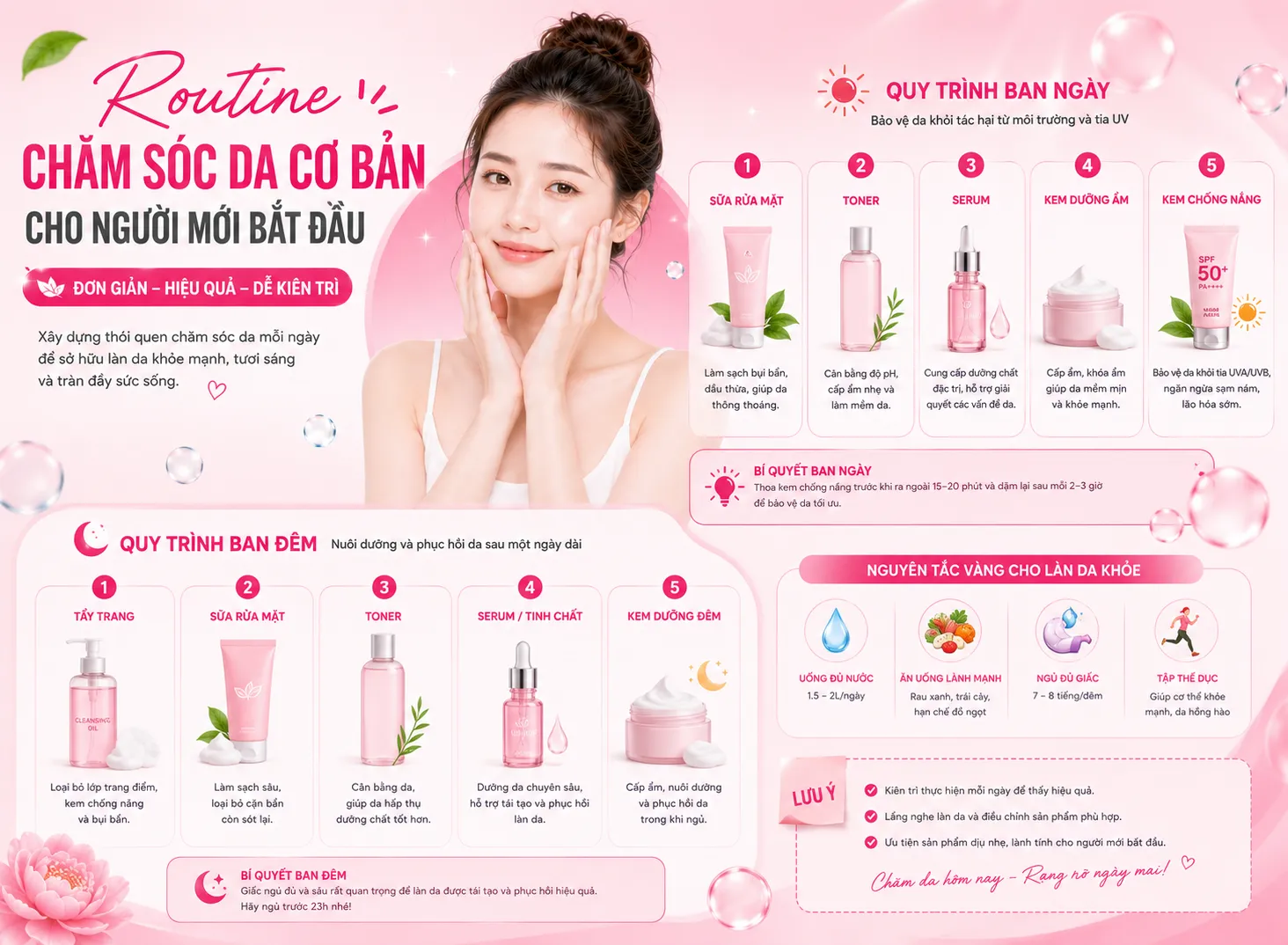Routine Chăm Sóc Da Cơ Bản Cho Người Mới Bắt Đầu