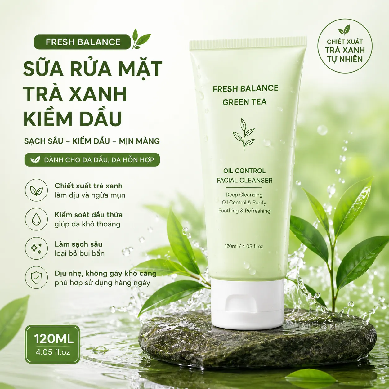 Sữa Rửa Mặt Trà Xanh Kiềm Dầu Fresh Balance 120ml