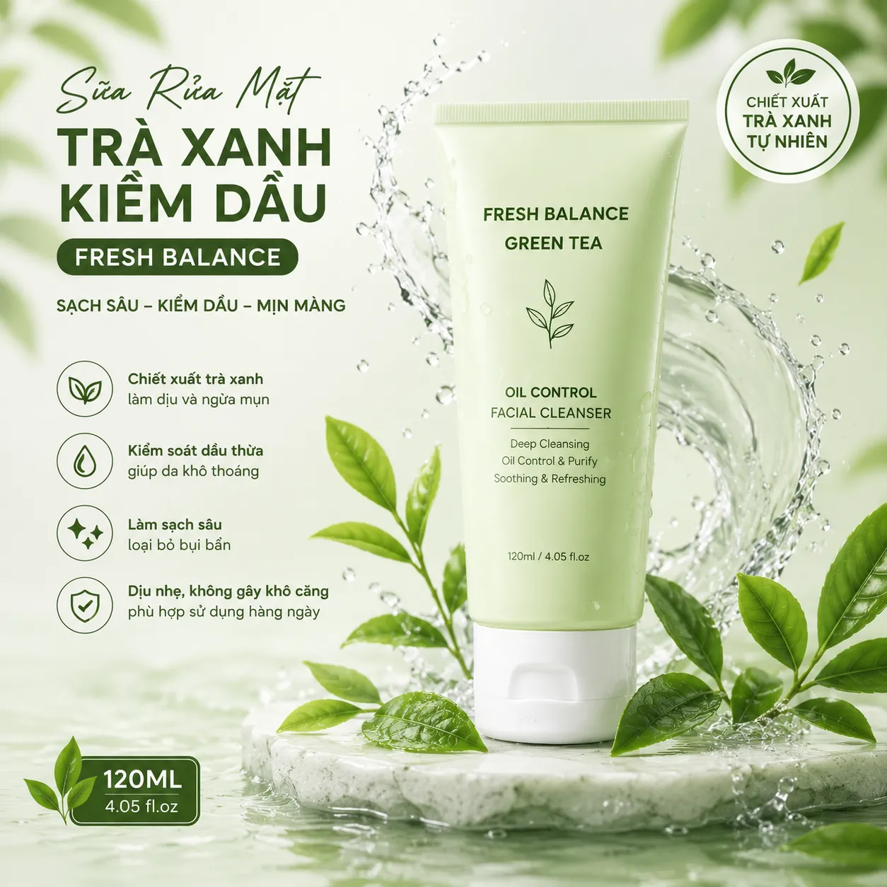 Sữa Rửa Mặt Trà Xanh Kiềm Dầu Fresh Balance 120ml