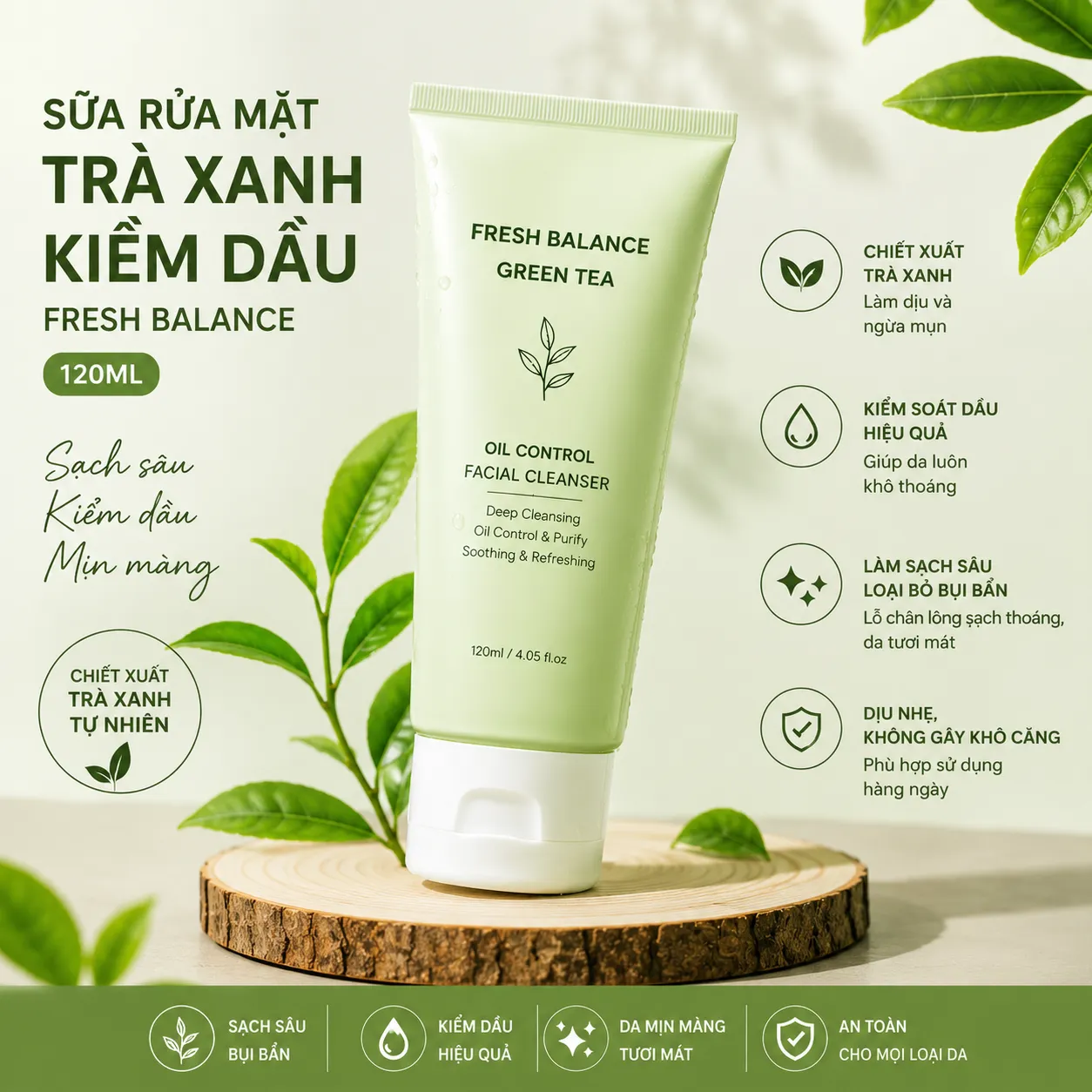 Sữa Rửa Mặt Trà Xanh Kiềm Dầu Fresh Balance 120ml