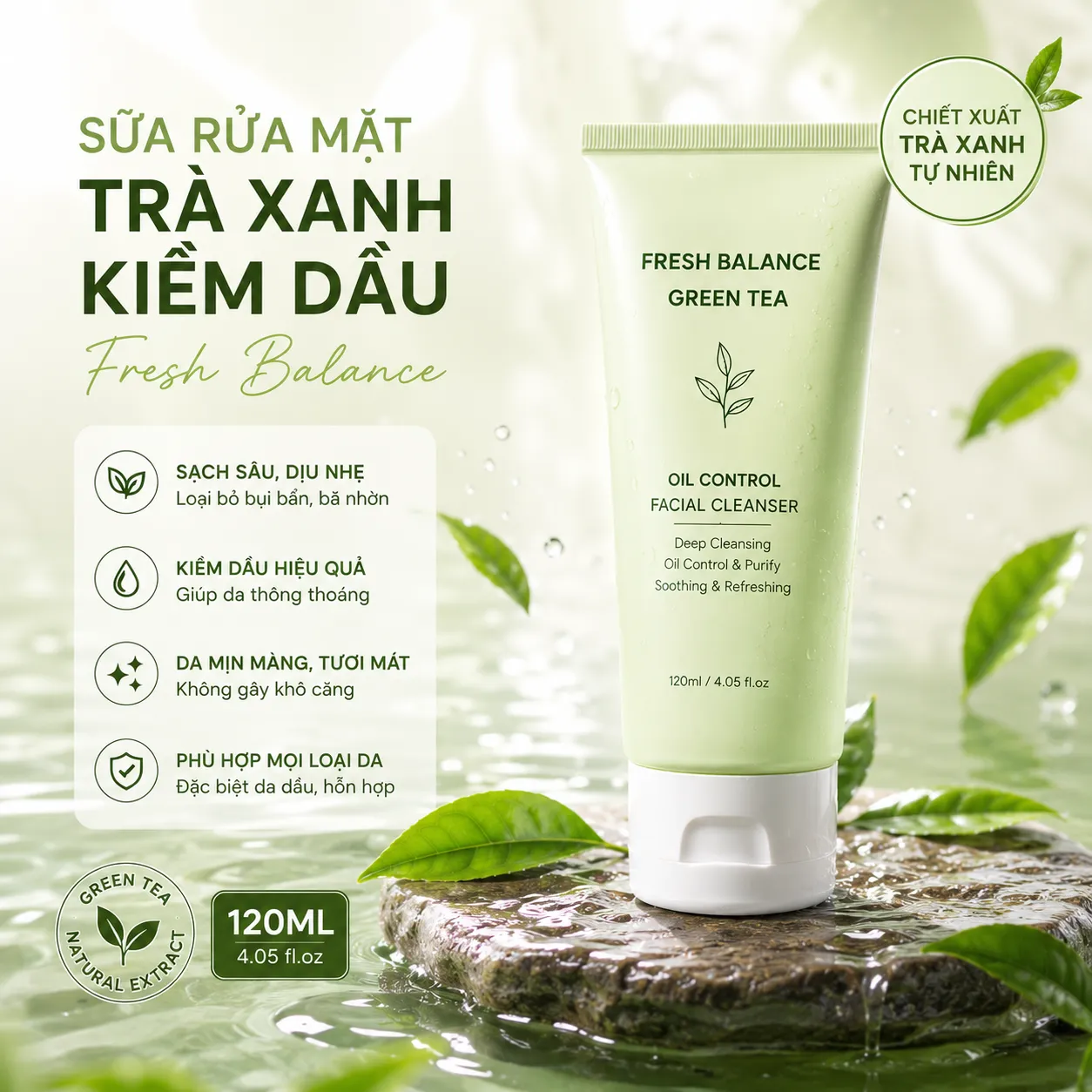 Sữa Rửa Mặt Trà Xanh Kiềm Dầu Fresh Balance 120ml
