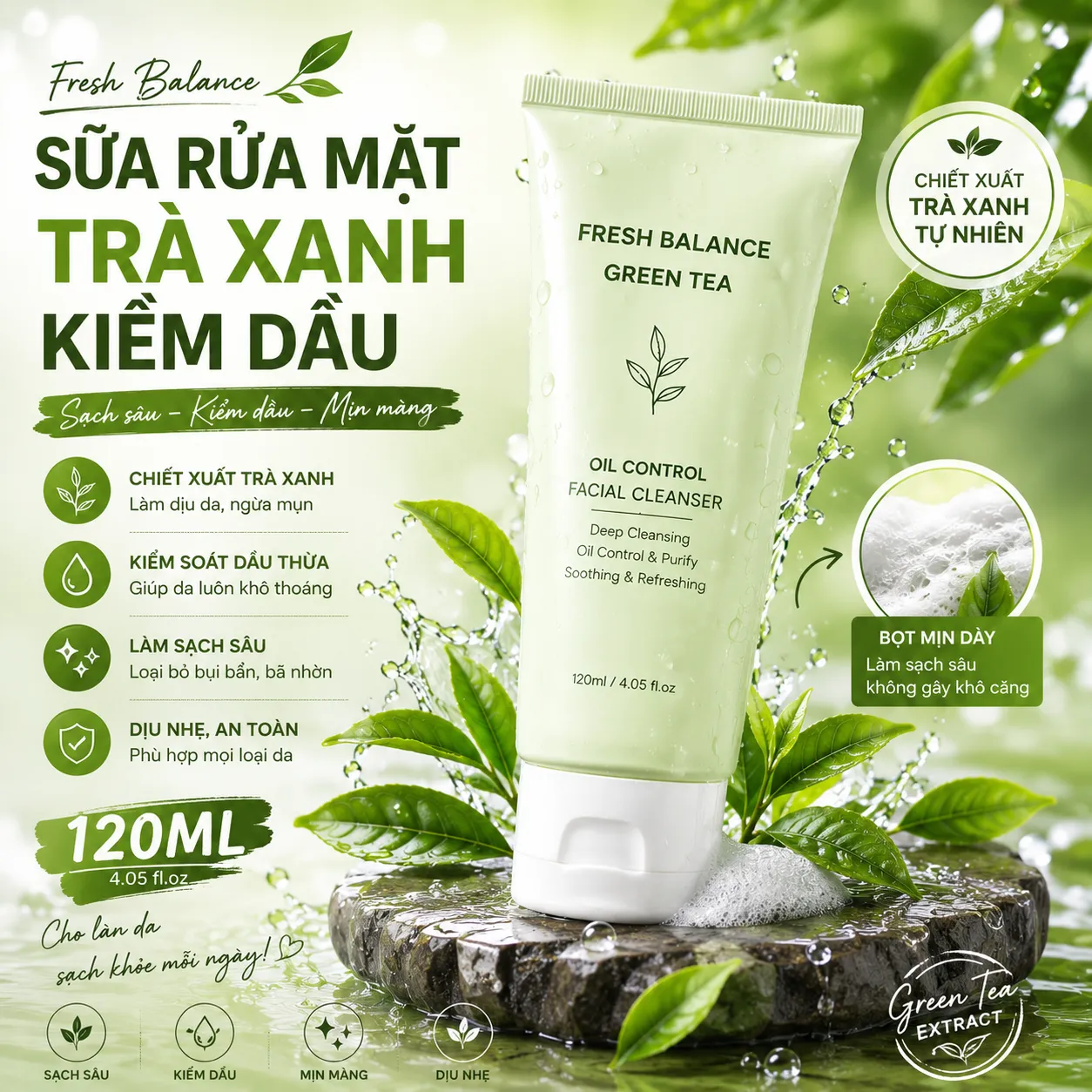 Sữa Rửa Mặt Trà Xanh Kiềm Dầu Fresh Balance 120ml