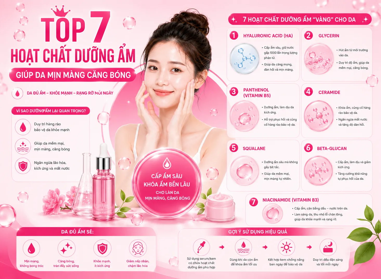 Top 7 Hoạt Chất Dưỡng Ẩm Giúp Da Mịn Màng Căng Bóng